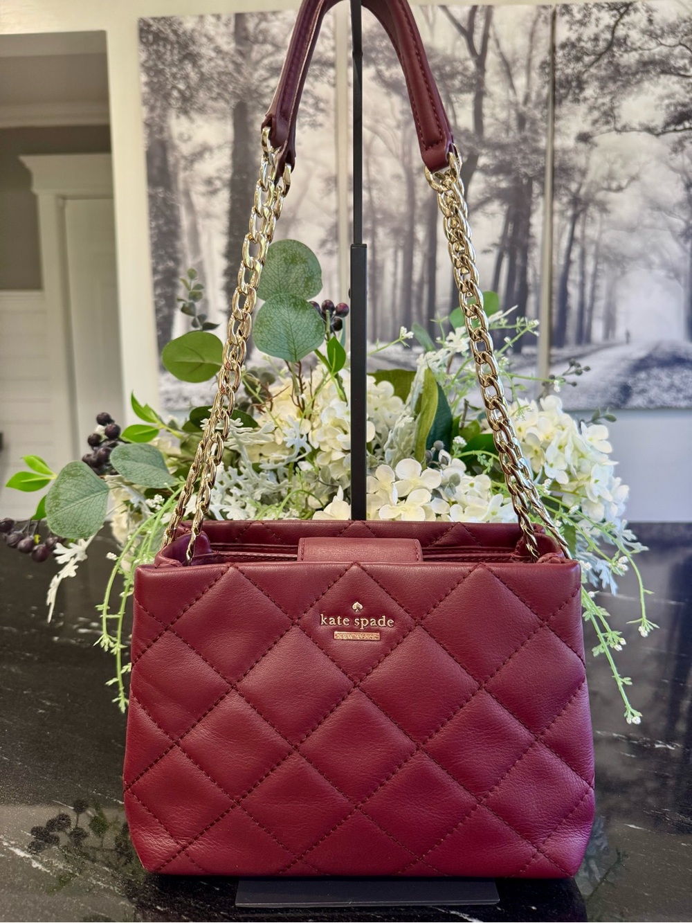 ♥️Kate Spade Emerson Place Jenia Small Quilted Leather Shoulder Bag Cherrywood